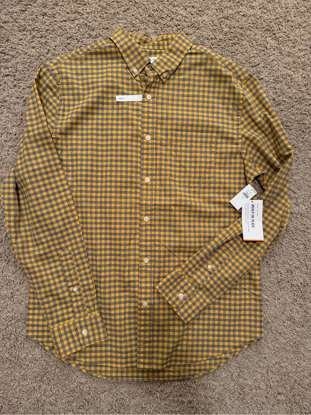 Old Navy Yellow and Gray Gingham Button-Down Shirt